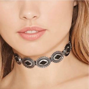 Bohemian Choker Necklace Silver Tone Metal